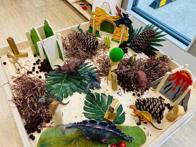 dinosaurs and pine cones craft